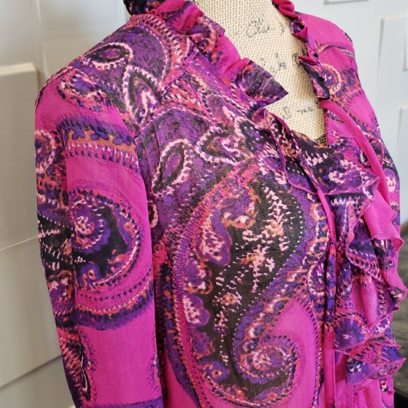 JohnPaul Richards top blouse pink magenta purple paisley long sleeve Size Small - Picture 2 of 5